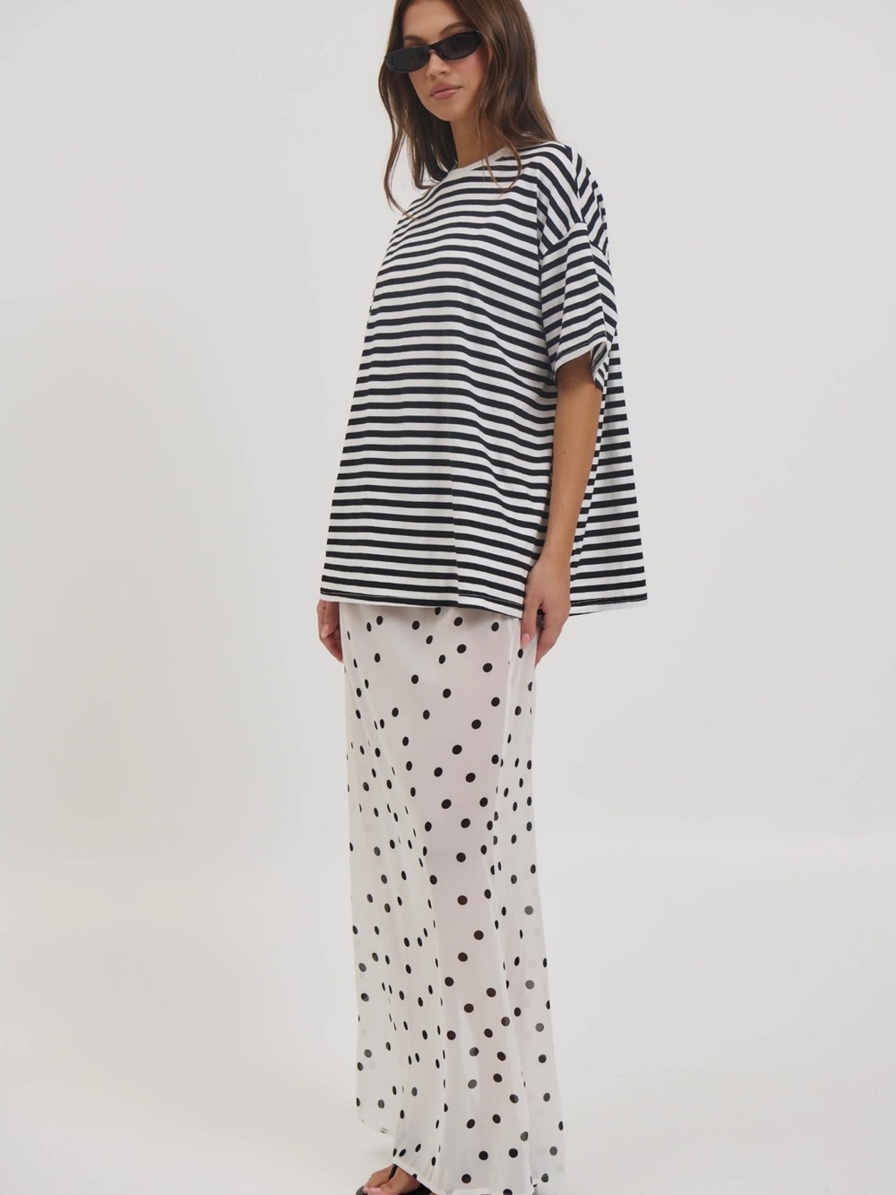 Maxi Polka Dot Skirt in White and Black
